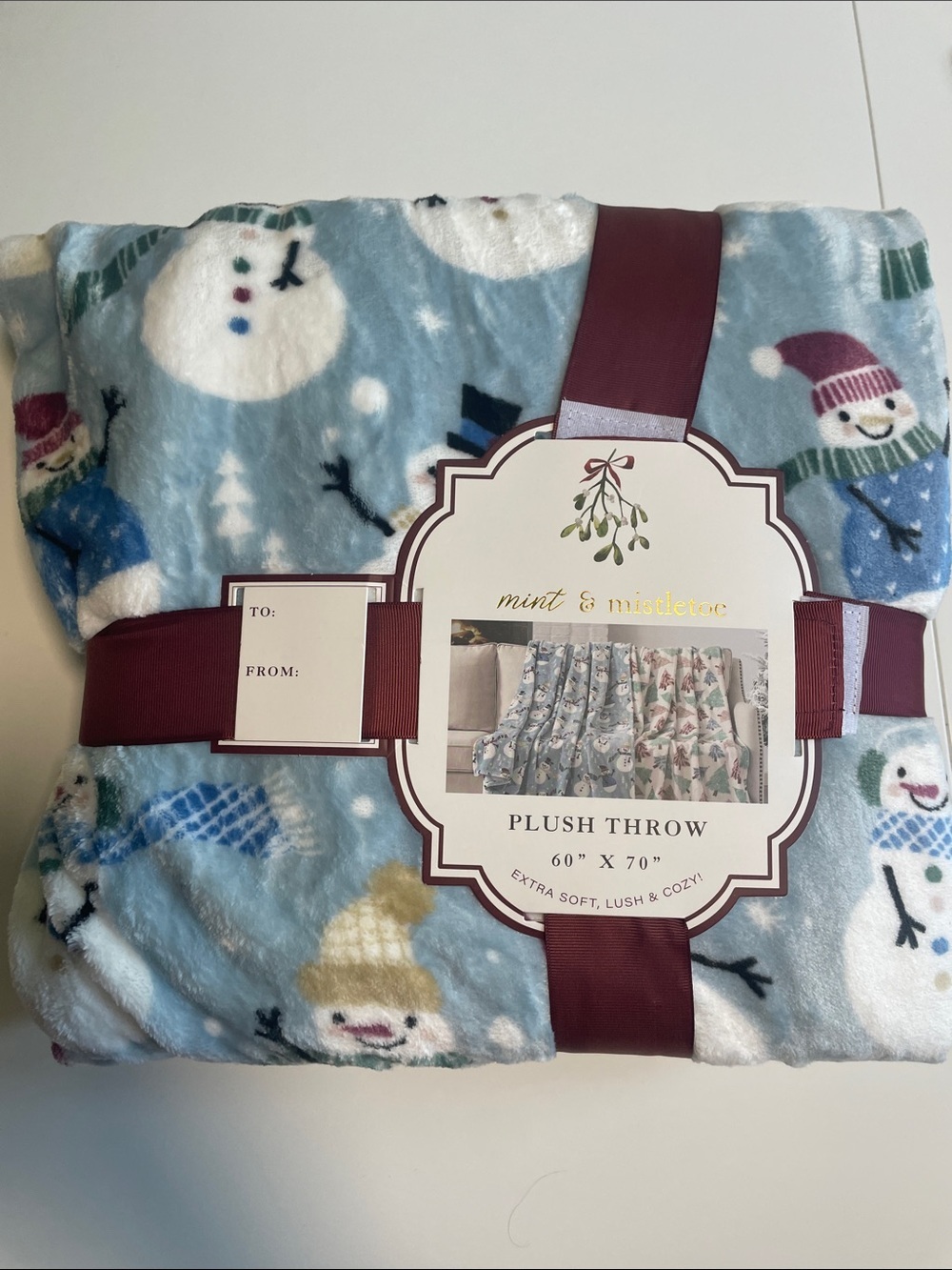 Blue Snowman Plush Throw Blanket